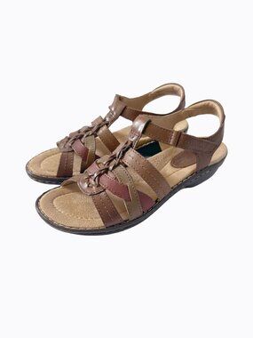 Earth Origins Shannon Brown Leather Sandal 8M NWOT Granola Gorpcore Boho Comfort